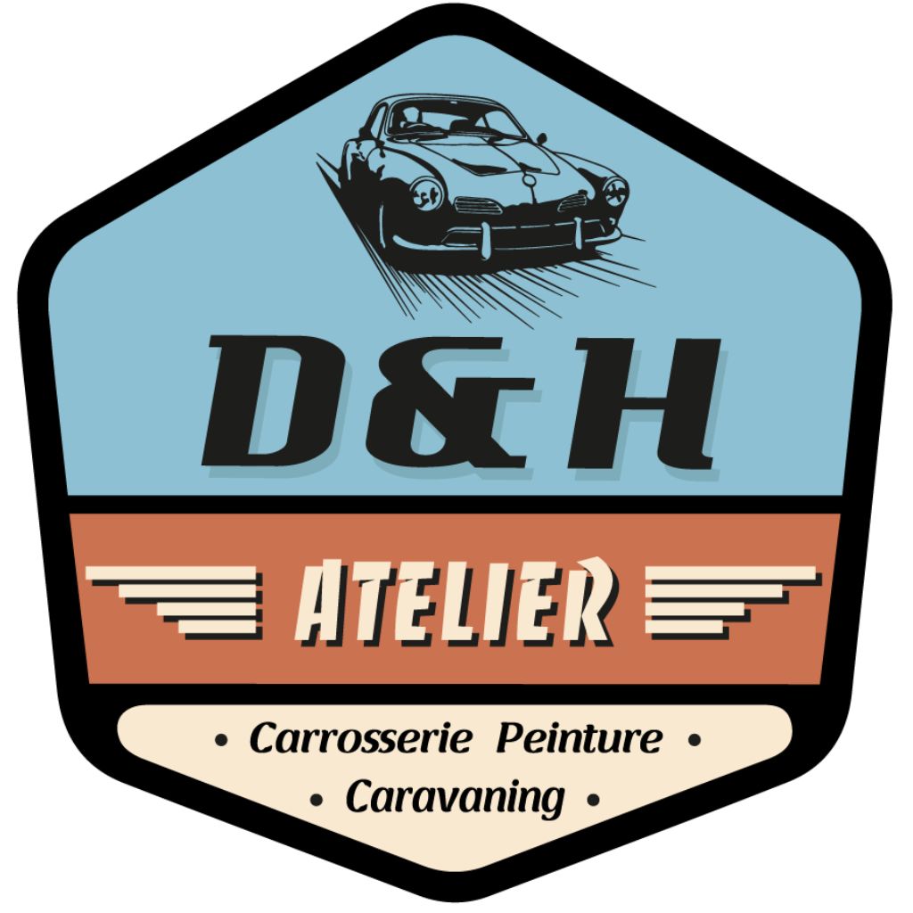 Logo de D&H Atelier, carrossier peintre spécialisé dans le caravaning à Précigné dans la Sarthe (72). Un client accompagné par l'agence un grain de folie en communication digitale et traditionnelle.