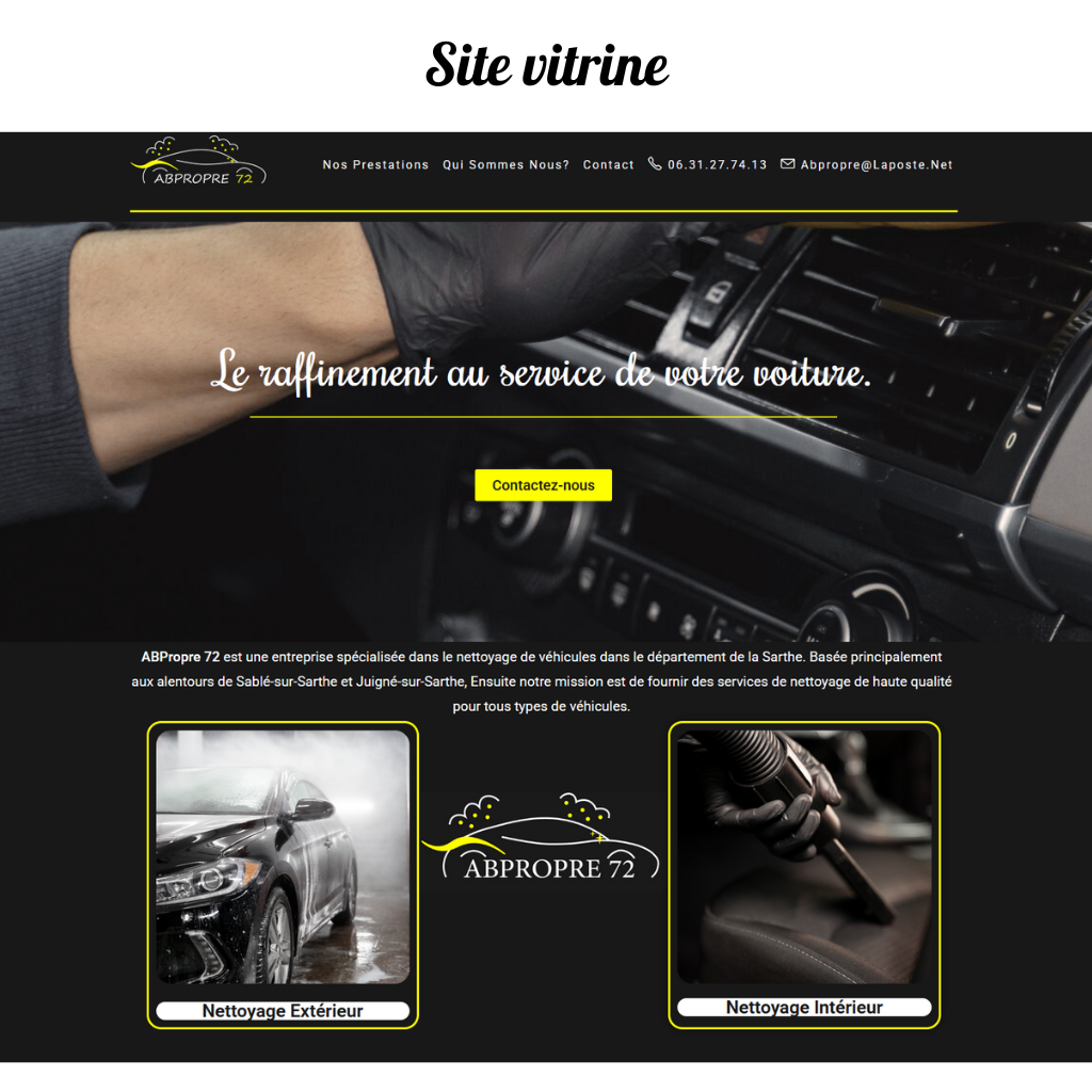 Visuel créé par un grain de folie pour présenter la création du site vitrine de son client AB Propre 72, entreprise de nettoyage automobile à Sablé-sur-Sarthe.