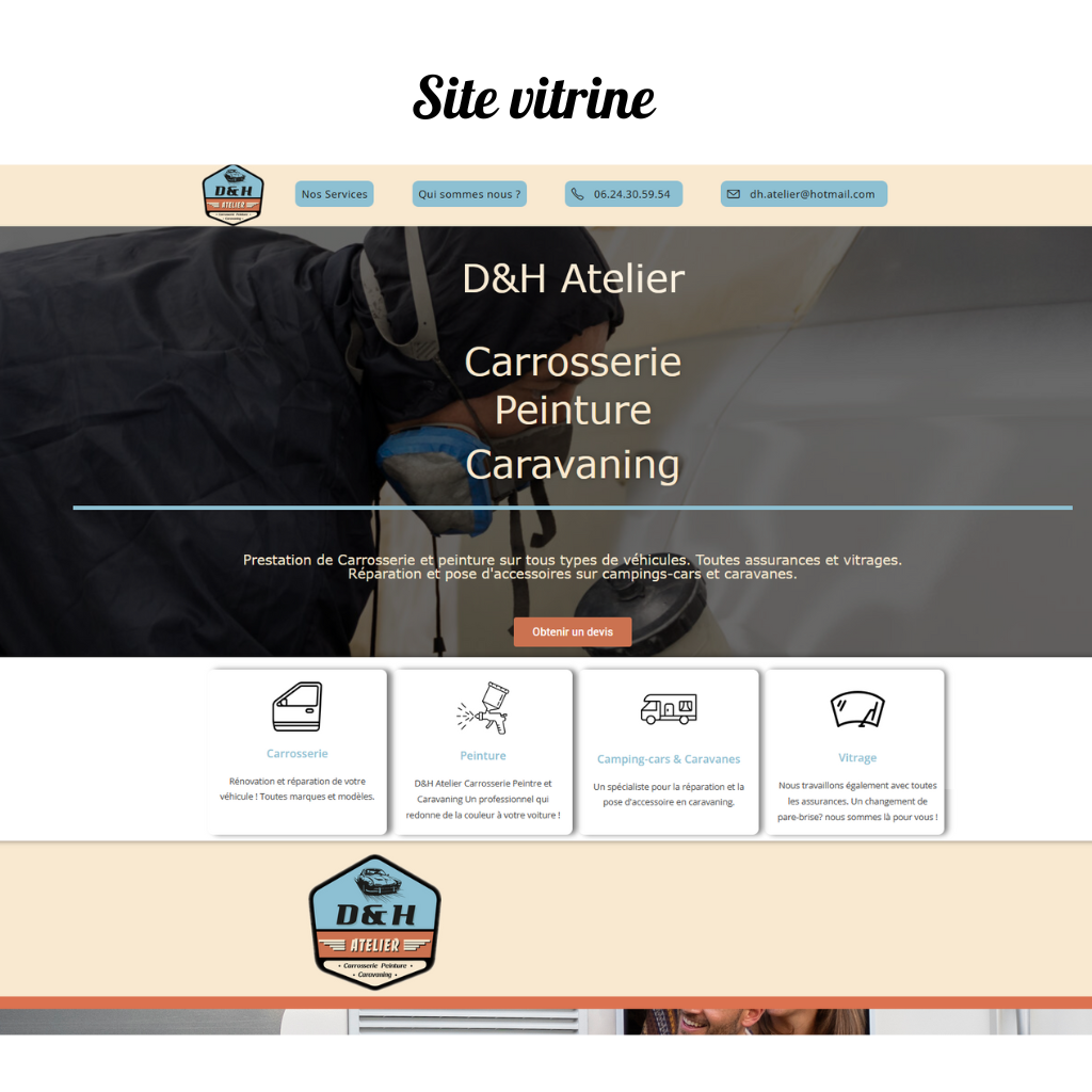 Visuel présentant le site vitrine de D&H Atelier, réalisé par un grain de folie, carrossier peintre spécialisé en caravaning à Précigné dans le 72.